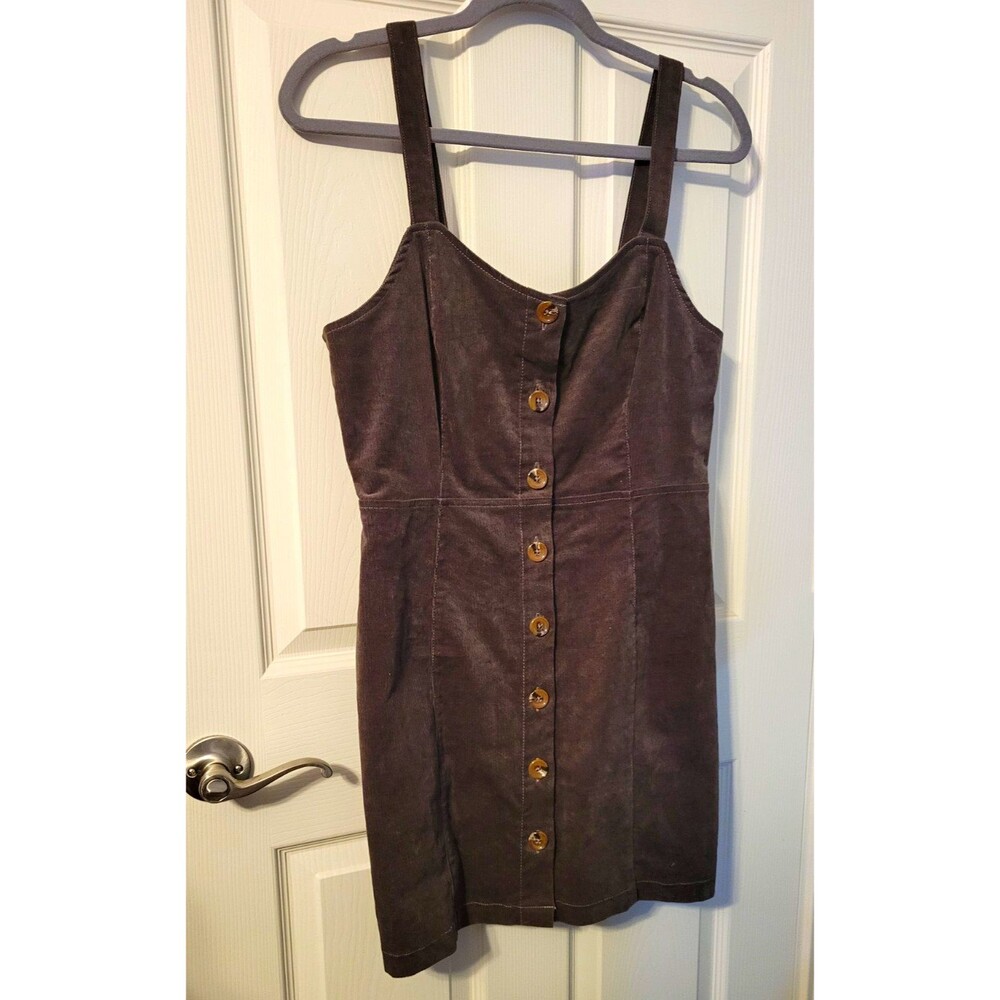 Altar'd State Charcoal Corduroy Button Front Mini Pinafore Dress NWT Large